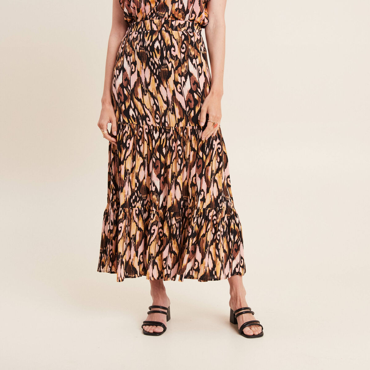 Jupe midi droite fluide noir femme