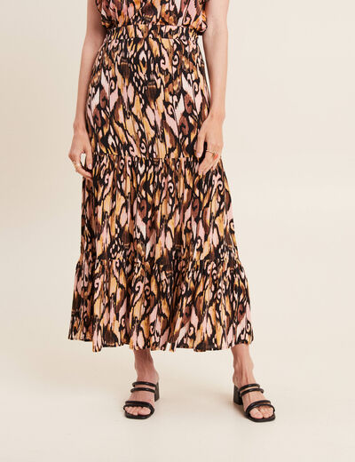 Jupe midi droite fluide noir femme