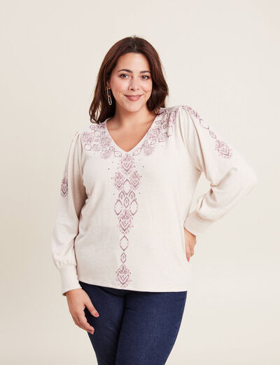 T-shirt manches longues creme femme