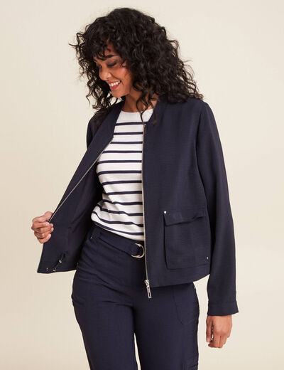 Blouson zippé 2 poches bleu foncé femme
