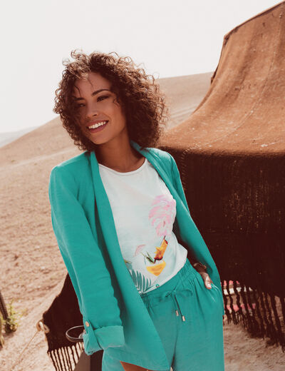 Veste droite fluide vert femme