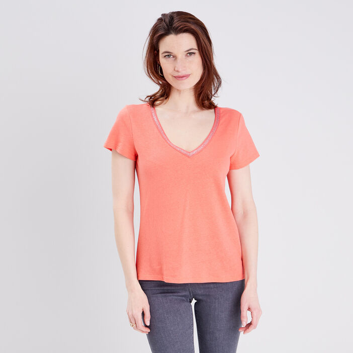 T-shirt manches courtes orange clair femme