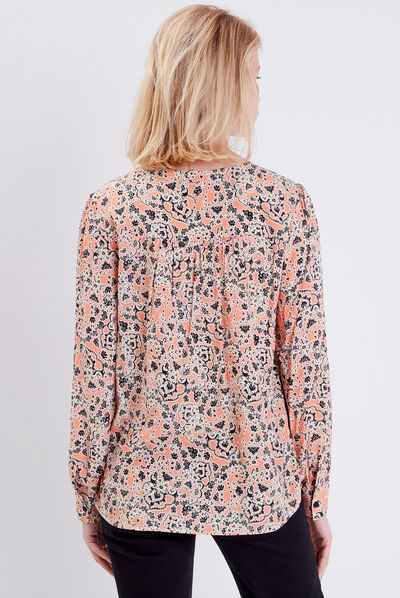 Blouse manches longues orange corail femme