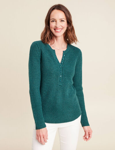 Pull manches longues vert foncé femme