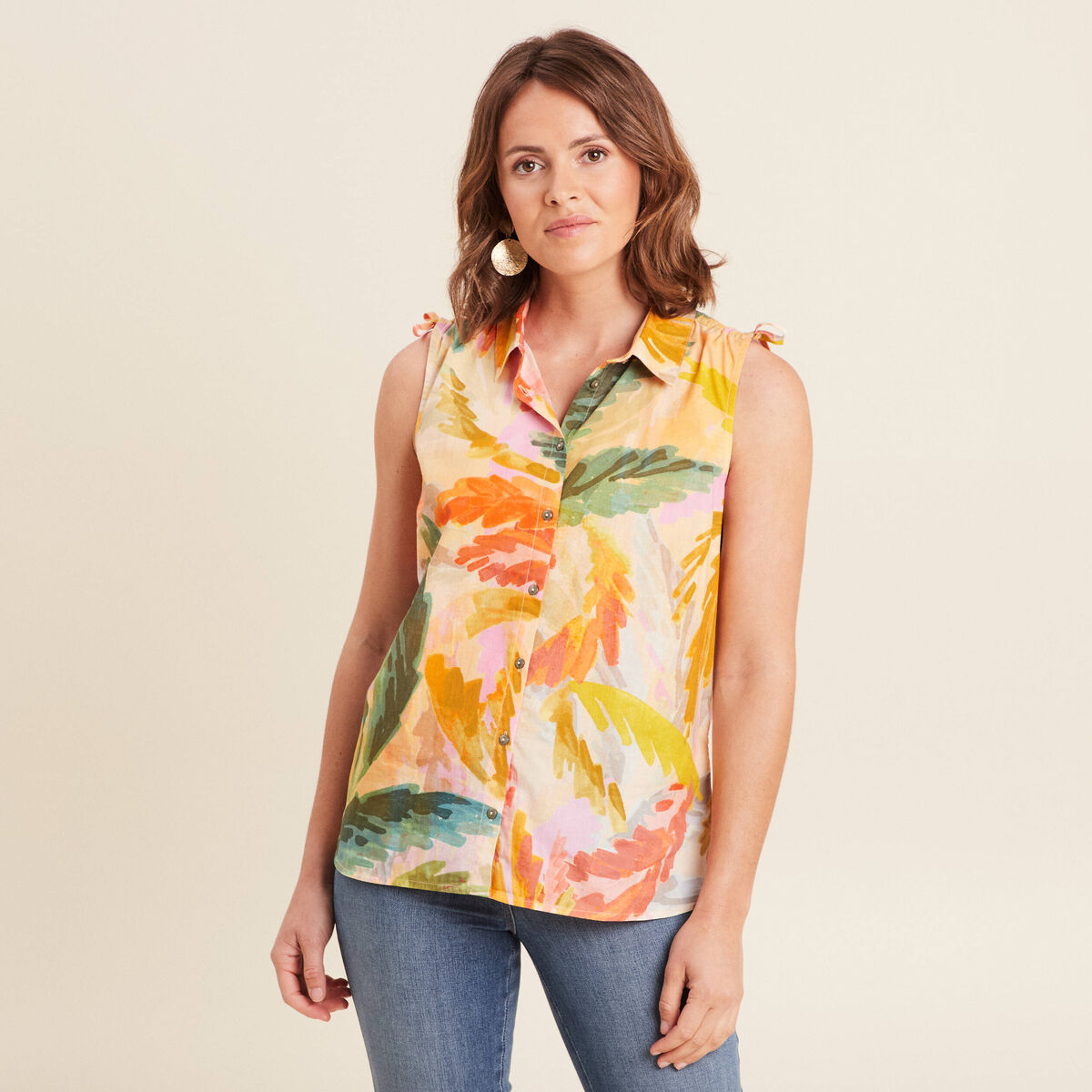 Chemise sans manches en coton multicolore femme