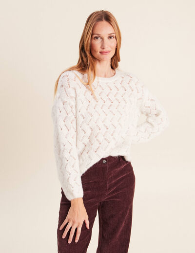 Pull manches longues ajour&eacute; ecru femme