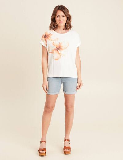 T-shirt manches courtes ecru femme
