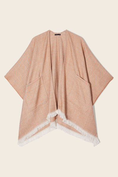 Poncho avec franges taupe femme