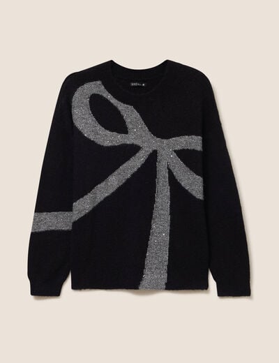 Pull col bateau manches longues noir femme