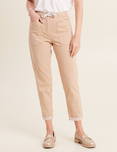 Pantalon coupe droite à coulisse sable femme