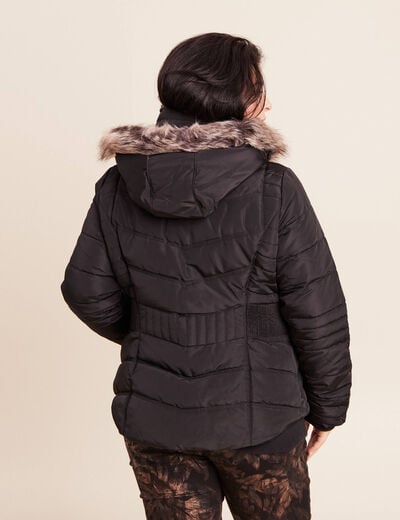 Doudoune droite d&eacute;perlante &agrave; capuche noir femme