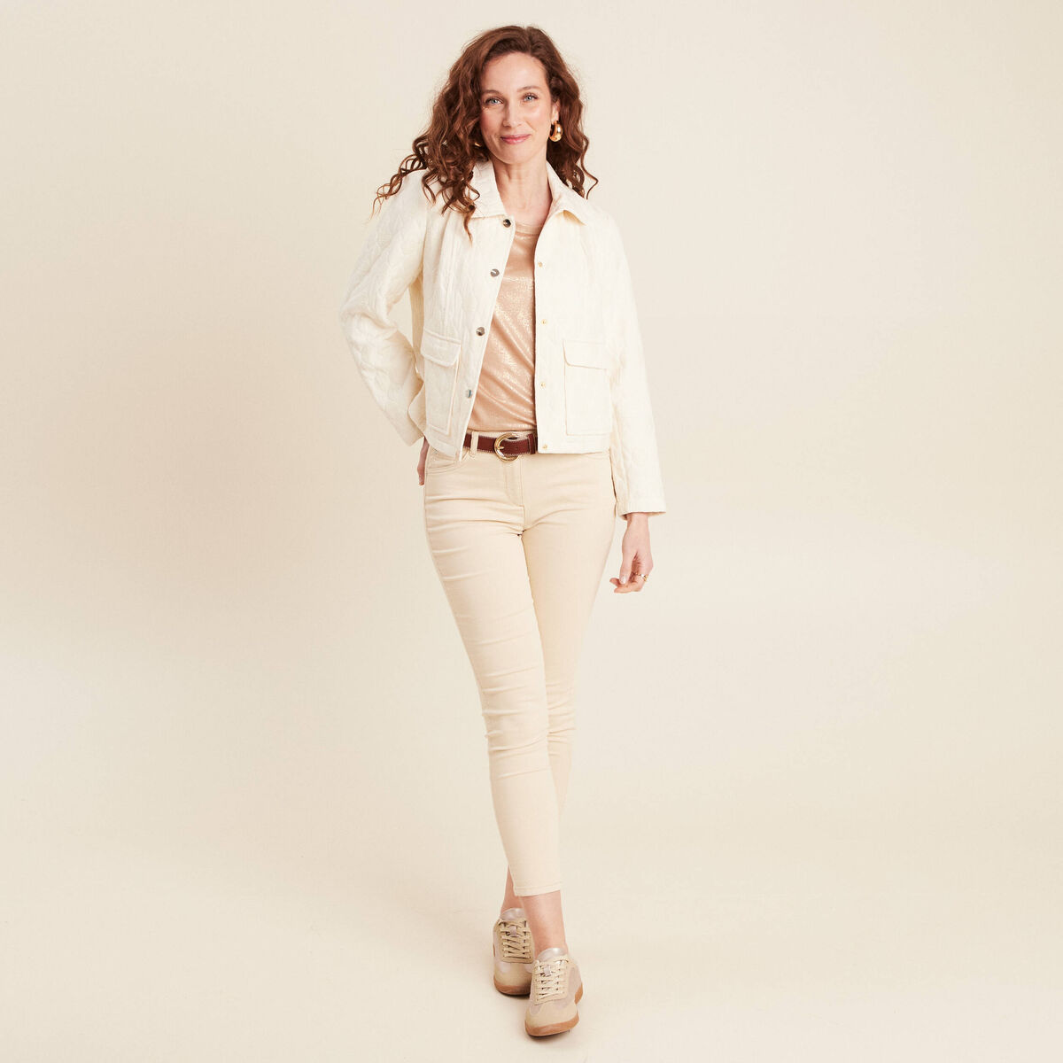Blouson matelass&eacute; boutonn&eacute; ecru femme