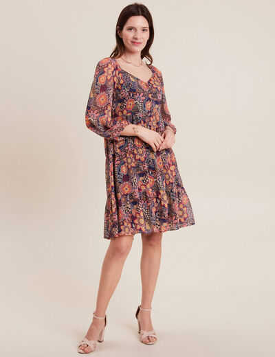 Robe évasée manches 3/4 violet femme