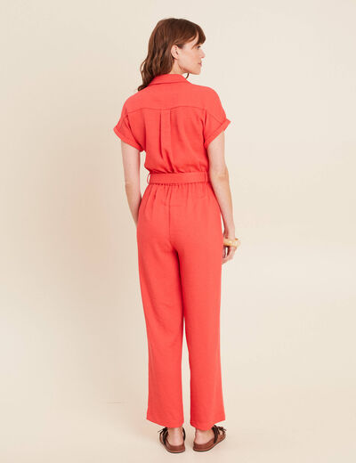 Combinaison fluide boutonnée rouge corail femme