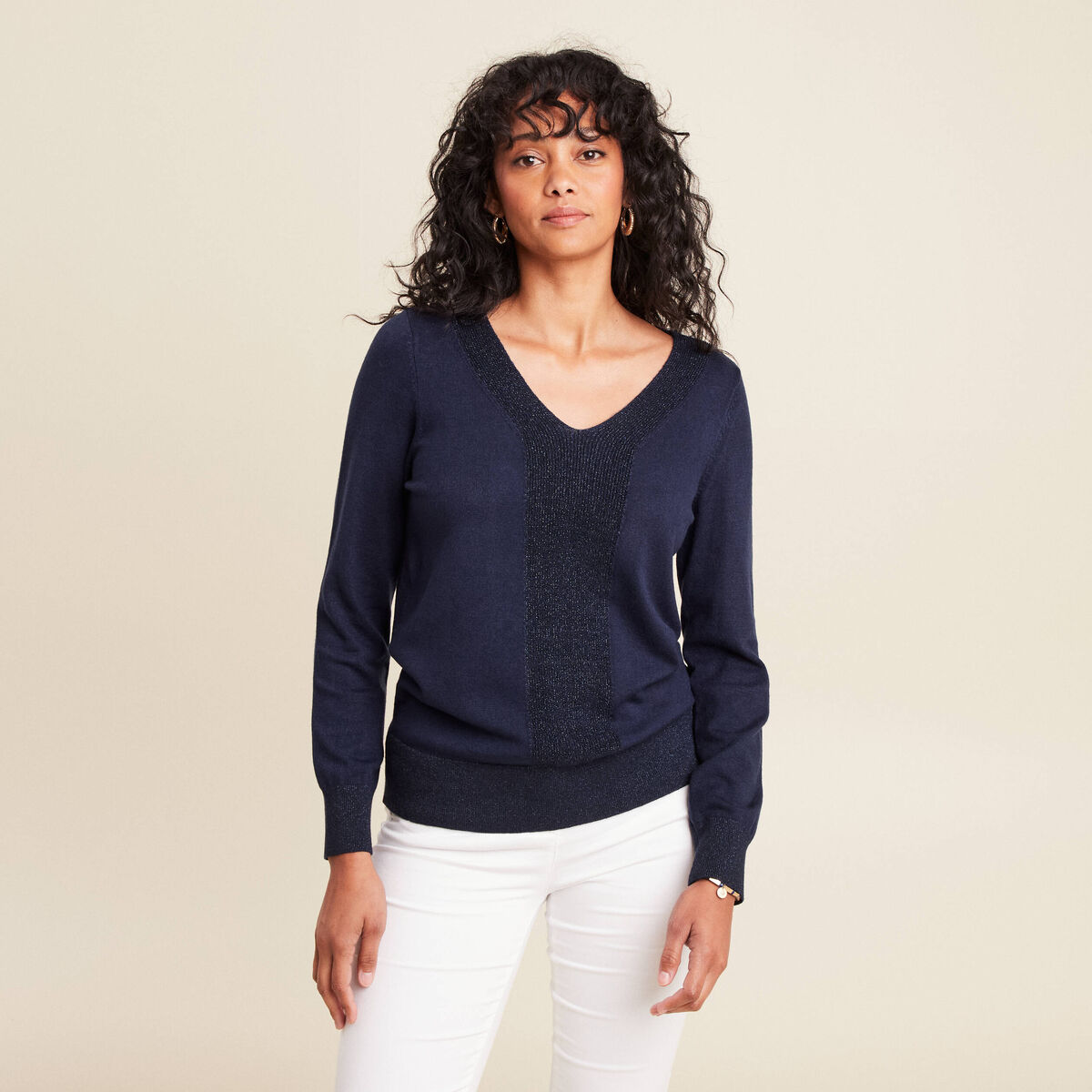 Pull manches longues bleu marine femme