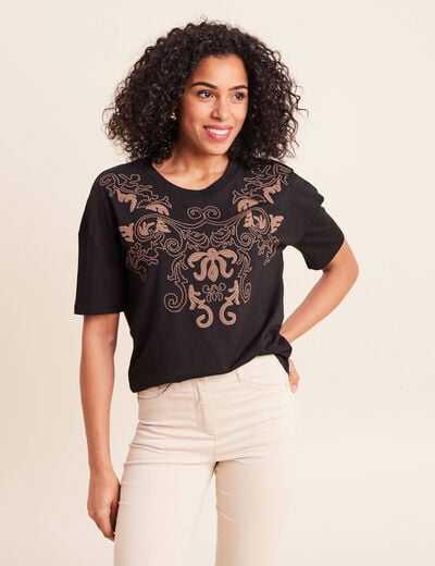 T-shirt col rond manches courtes noir femme