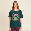T-shirt droit col rond manches courtes vert foncé femme