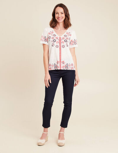 t-shirt droit court manches courtes ecru femme