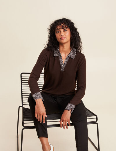 T-shirt manches longues marron foncé femme