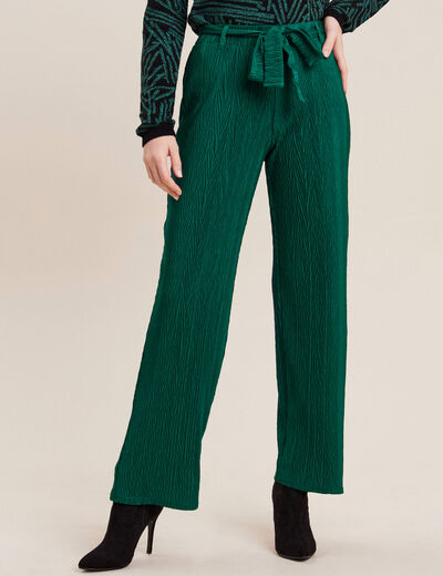 Pantalon large ceinturé vert femme