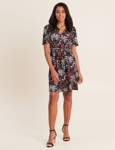 Robe évasée manches courtes noir femme