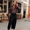 Pantalon large ceinturé noir femme