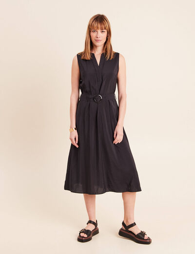 Robe &eacute;vas&eacute;e 3/4 sans manches ceinture noir femme