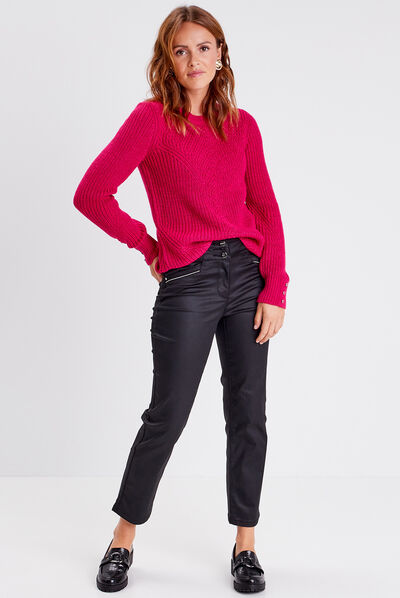 Pull manches longues rose framboise femme
