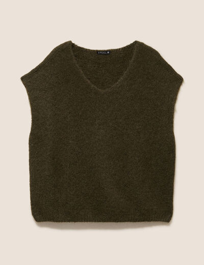 Pull sans manches vert kaki femme