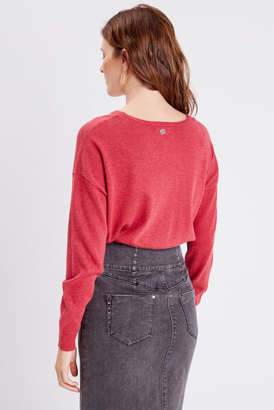 Pull manches longues rose framboise femme