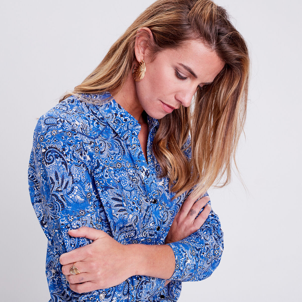 Chemise manches longues bleu femme