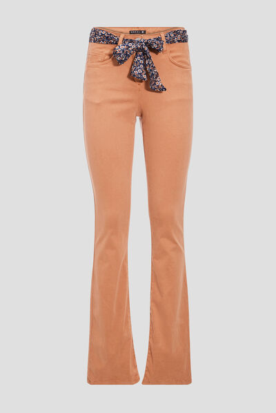 Pantalon bootcut ceinturé marron clair femme
