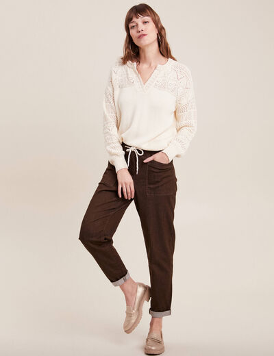Jean large à coulisse marron foncé femme
