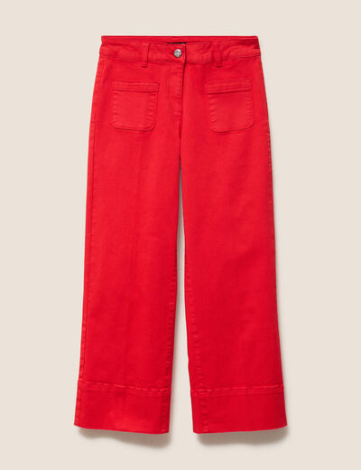 Pantalon droit 7/8&egrave;me taille standard rouge fluo femme