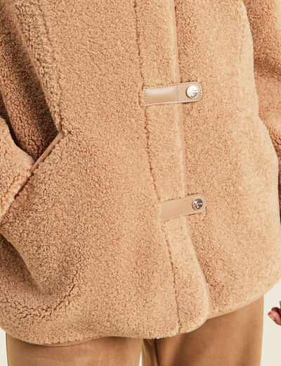 Manteau droit effet mouton beige femme