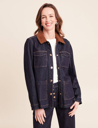 Veste droite &agrave; manches longues denim brut femme