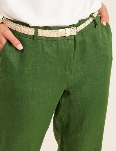 Pantalon flou ceinturé vert foncé femme