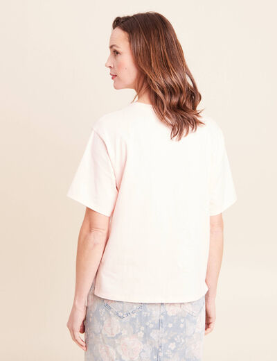 T-shirt col rond manches courtes rose clair femme
