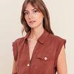 Robe droite col chemise manches courtes marron femme