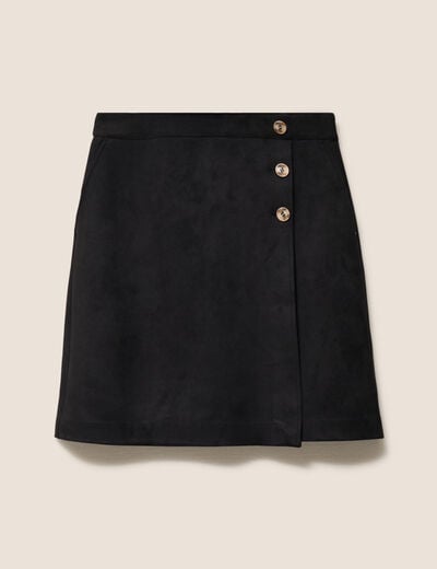 Jupe courte trap&egrave;ze aspect daim noir femme