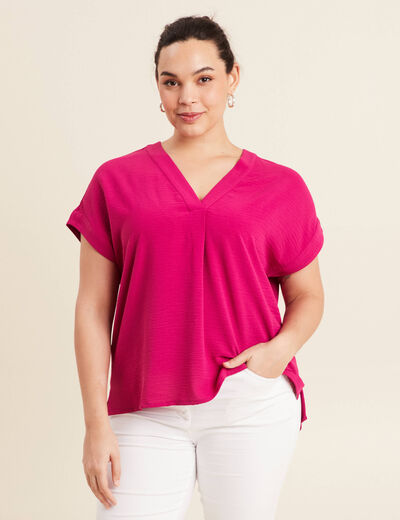 Blouse manches courtes rose fushia femme