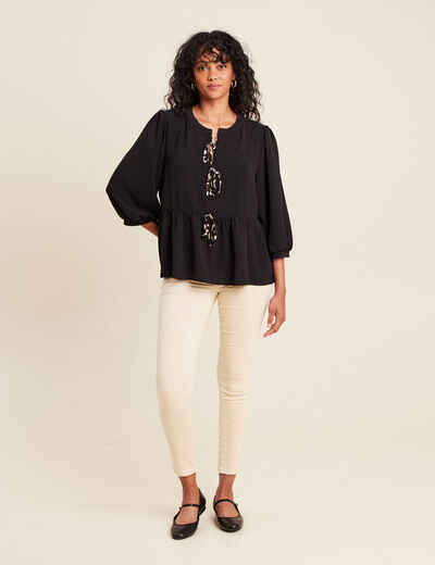 blouse ample col rond manches 3/4 noir femme