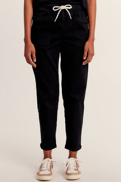 Pantalon flou à coulisse vert foncé femme