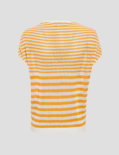 Pull manches courtes jaune moutarde femme