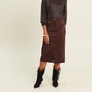 Jupe longue droite su&eacute;dine marron fonc&eacute; femme