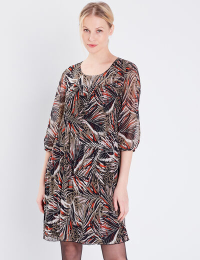 Robe évasée avec plis vert foncé femme
