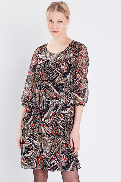 Robe évasée avec plis vert foncé femme