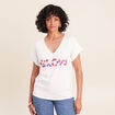 T-shirt col v manches courtes ecru femme