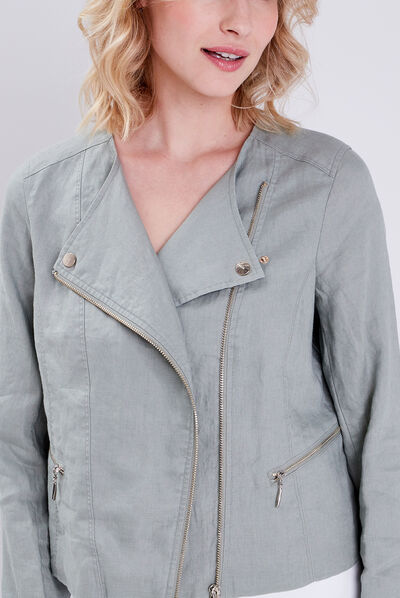 Veste droite zippée vert clair femme