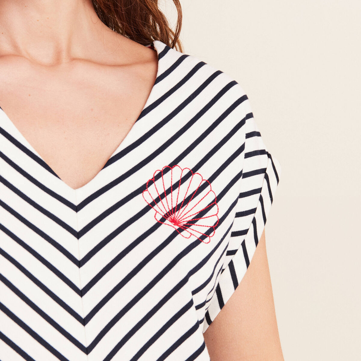 T-shirt manches courtes brodé blanc femme